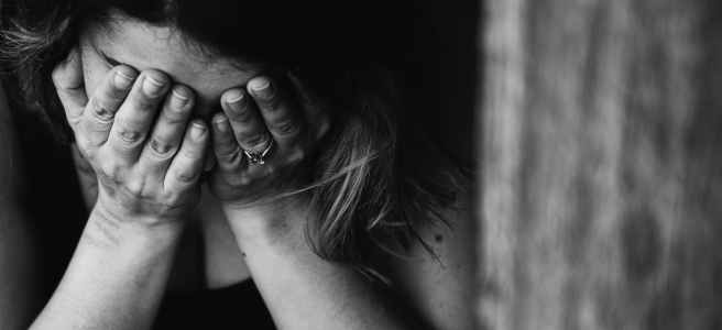 adult alone anxious black and white